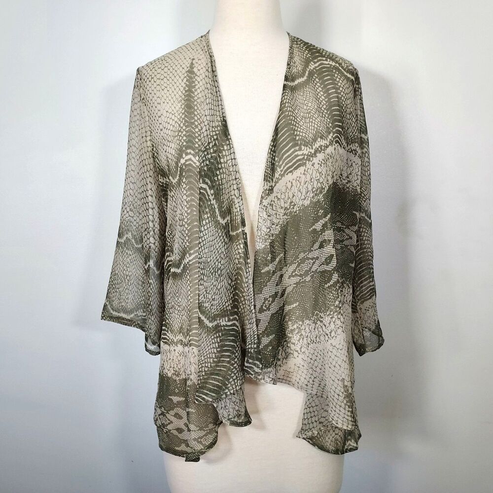 Chico's Open Front Cardigan Sheer Lightweight Snake Print Size 1 Womens Medium - Picture 2 of 12